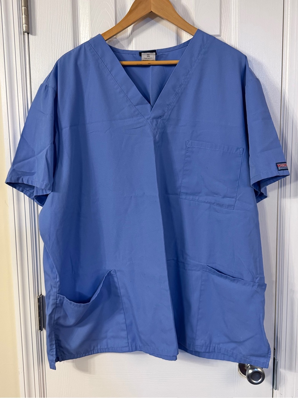 Cherokee Workwear Unisex Scrub Top 2XL Ciel Blue V-Neck 3 Pocket 4876